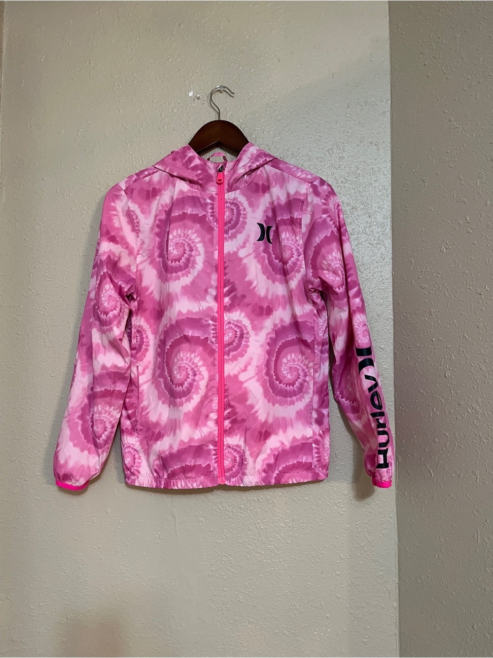 Hurley Kids Pink Tie-Dye Zip Core Printed Jacket Size L
